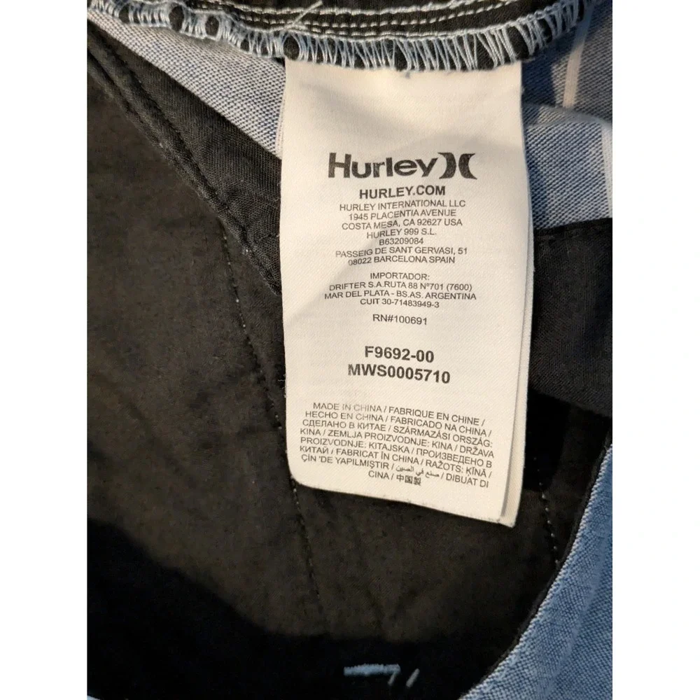 Hurley Shorts Mens Golf Chino Size 36 Blue Striped Flat Front F9692-00